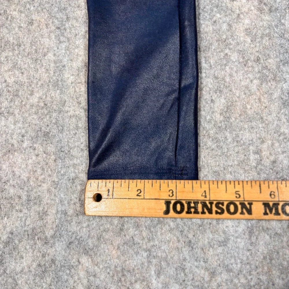Spanx Faux Leather Leggings Womens S Navy Blue High Waist Coated Metallic Coated